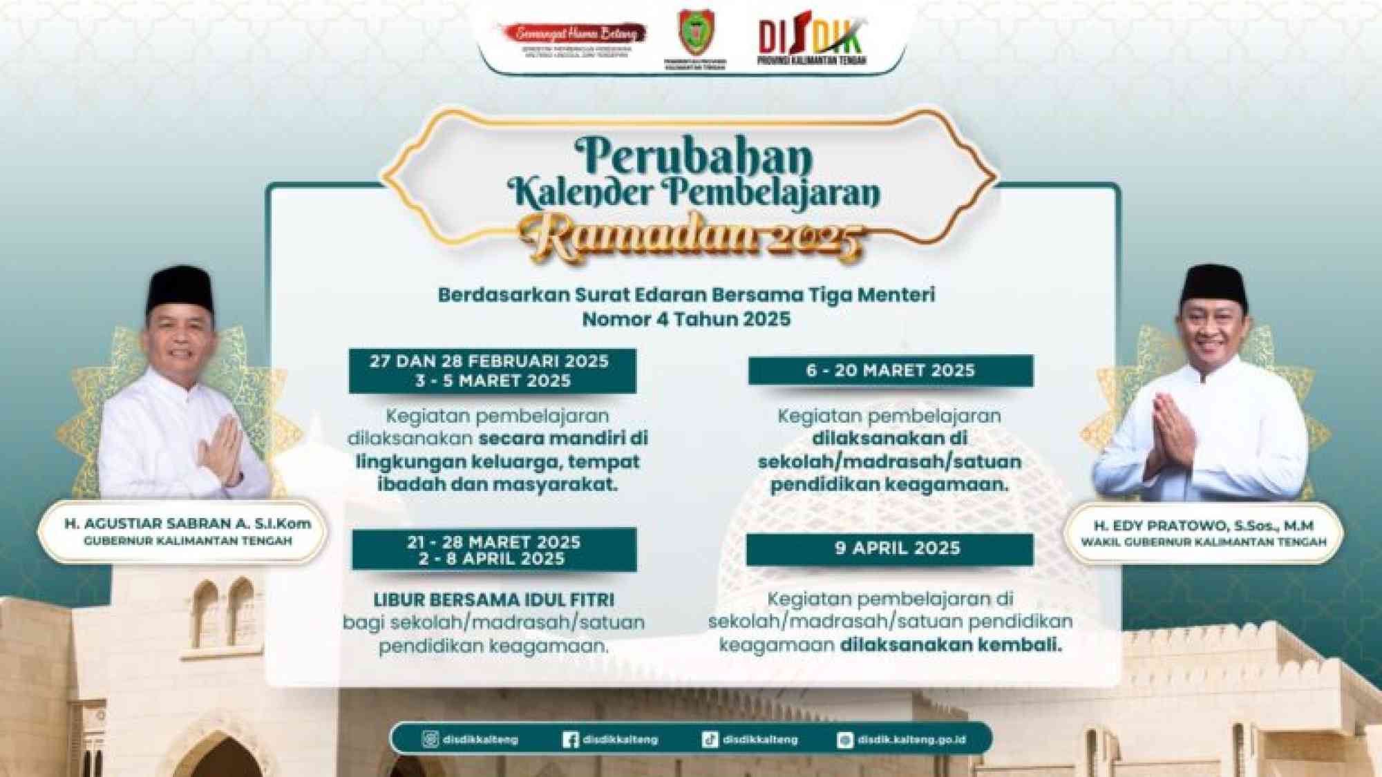 Tindaklanjuti SEB 3 Menteri, Disdik Kalteng Umumkan Perubahan Jadwal Libur Ramadan dan Idulfitri 2025